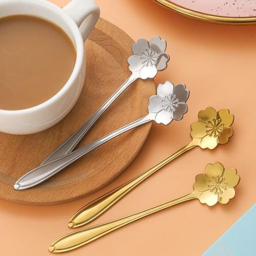 2Pcs/set Tea Coffee Mixing Spoon Gold Spoon Long Handle Dessert Stainless Steel Vintage Teaspoons Drink Tableware Flowers Design