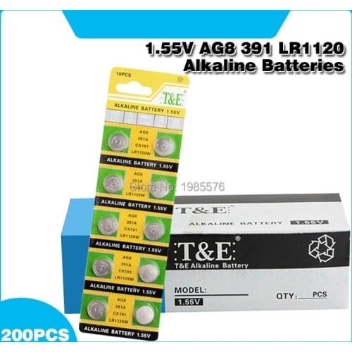 200pcs/pack AG8 LR1120 391 SR1120 Button Batteries 191 LR55 Cell Coin Alkaline Battery 1.55V LR1120W CX191 For Watch Toys Remote