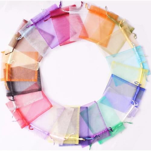 25/50pcs Sweets Drawstring Organza Pouches 7*9/9*12/10*15/13*18cm Jewelry Packaging Bags Wedding Party SmallGift Bag