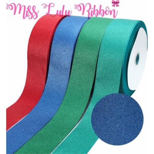 3"75mm Solid Full Glitter Printed Grosgrain Ribbon Green Red DIY Christmas Decoration Hair Bowknots Making 50yards/roll