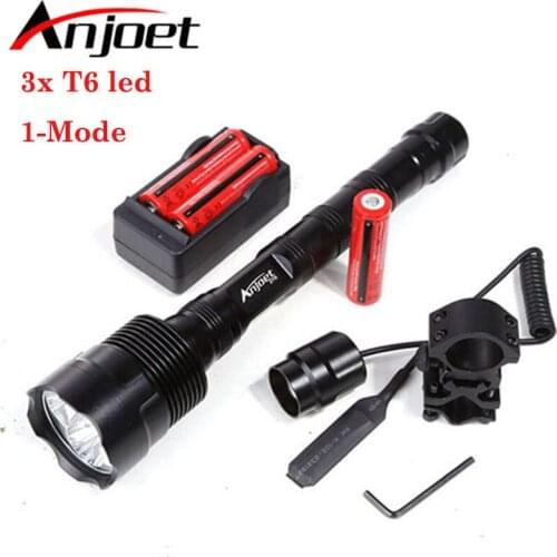 Anjoet 6000lm 1 Mode Hunting Flashlight Tactical Flash Light 3T6LED Torch Waterproof Aluminum Hiking for Camping Use 18650