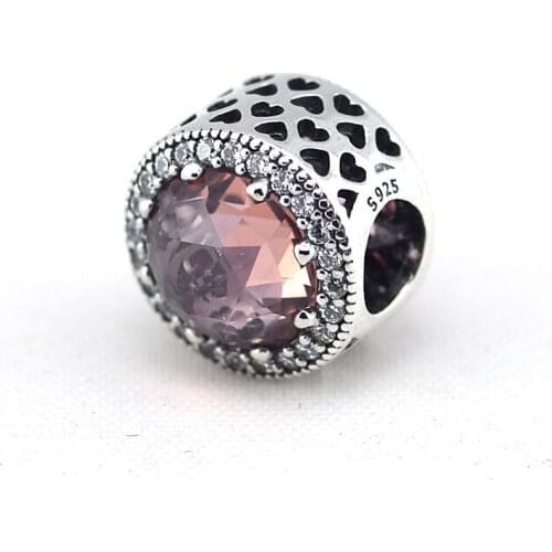 Fandola Authentic 925 Sterling Silver Radiant Hearts Pink Crystal Metal Beads for Women Original 925 Charm Bracelets