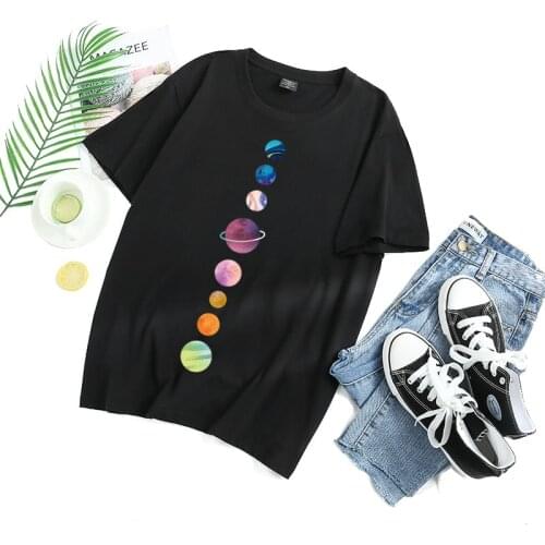 Moon Planet Space Print Funny T Shirt Women 100% Cotton Loose Casual Tops Summer Short Sleeve Plus Size Tee XS-3XL 10 Colour