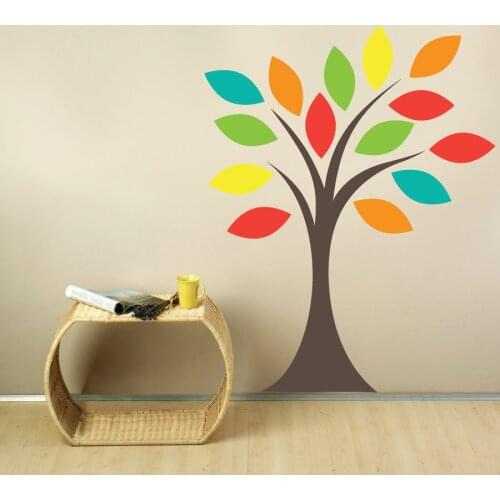 Colorful Leaves Tree Fabric Wall Decal Removable Vinyl Wall Stickers For Kids Baby Nursery Room Home Decor DIY Playroom Art A189