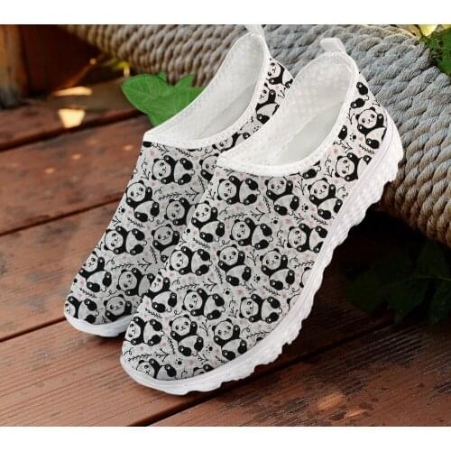 ELVISWORDS Cute Cartoon Panda Pattern Casual Sneakers Flats for Women Fashion Ladies Breathable Walking Shoes zapaotos de mujer