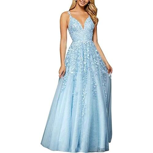 Lange Abendkleider Spaghetti Strap V-ausschnitt Tüll Spitze Backless Prom Kleider Robe De Soiree Formale Kleid Abendkleider