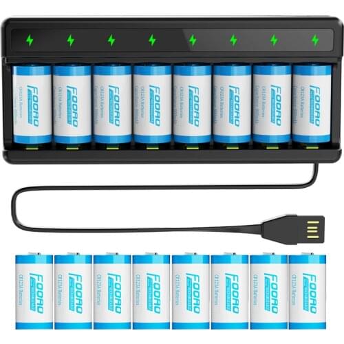 CR123A RCR 123 ICR 16340 Battery 3.7V Li-ion Rechargeable Battery 800mAh For Arlo Camera and USB Intelligence 8 Slots Charger