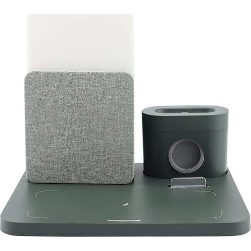 Multi Function Qi Wireless Charger Stand for Phone Watch Table Lamp Time Alarm Clock Fast Charger Station, Dark Green