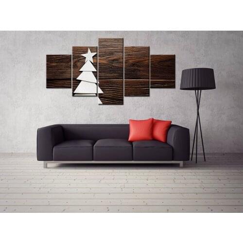 Fashion Canvas Painting Wall Art Prints Home Decoration 5 Panel Christmas Tree Modular Framed Pictures For Living Room Poster