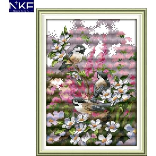 NKF Three birds animal style needle craft cross stitch charts counted stamped Chinese cross stitch kits for home decoration