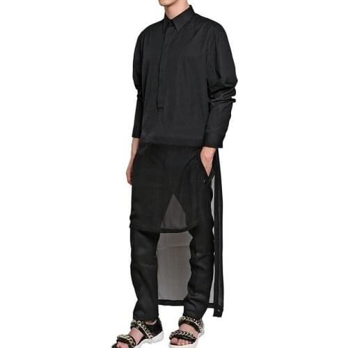 2019 NEW mens Hair Stylist black armband After short before long Hem decoration long sleeved shirt plus size singer costumes