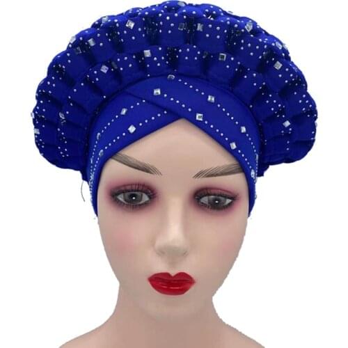 2021 New Diamonds Glitter Auto Gele Headties African Turbans for Women Ready to Wear Autogele Female Head Wraps Wedding Gele