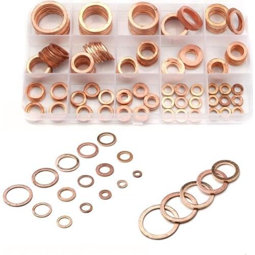 250Pcs Solid Copper Crush Flat Ring Washer Gasket Spacer Oil Brake Sealing Kit With Box //M5/ 6/8/10/12/14/16/18