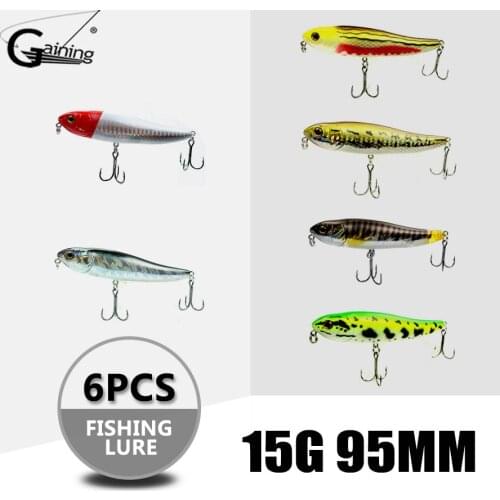 6pcs Pencil Bait 95mm 15g Fishing Lure Floating Pencil Lure Hard Bait Bass Pike Topwater 3D Eyes Plastic Wobbler Fishing Bait