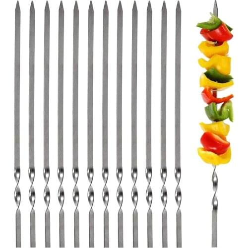 Skewers For Barbecue Reusable Grill Stainless Steel Skewers Shish Kebab BBQ Camping Flat Forks Gadgets Kitchen Accessories Tools