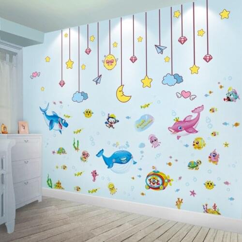 [SHIJUEHEZI] Stars Clouds Hangings Wall Stickers DIY Fish Animal Wall Decals for Kids Bedroom Baby Room Home Decoration