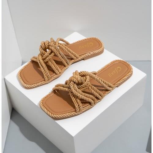 2021 NEW Women Slippers Flip-Flops Weave Women Flip Flops Slippers Outside Female Flats Rubber Slides ladies Summer Footwear