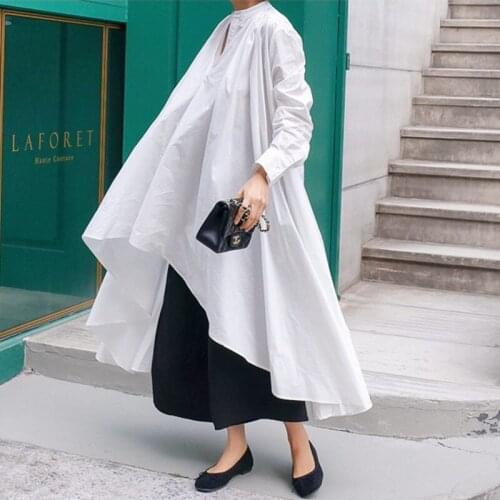 Loose Large Size Shirt with Long Dress Bf Casual Student Fashion Shirt Irregular Doll Bottoming Shirt Tide