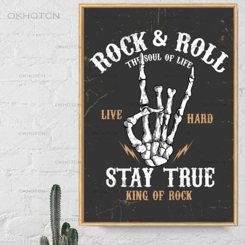 Vintage Poster And Prints Rock And Roll Stay True Wall Art Canvas Painting Wall Pictures For Cabaret Ktv Karaoke Bar Decor
