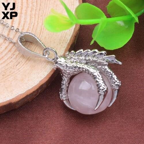 YJXP Punk Style Dragon Claw Pendant Necklaces Natural Stone Beads Ball Amethysts Crystal Quartzs Women Men Amulet Jewelry