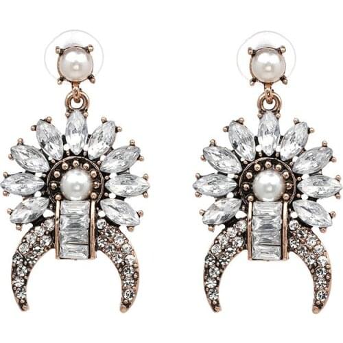 New Hot Vintage Earring Jewelry Fashion Clear AB Color Crescent Moon Crystal Earrings for Women Bohemia Trend Accessories