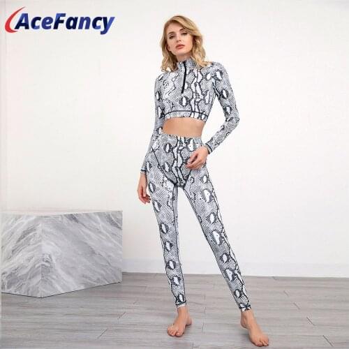 Acefany Women Two Piece Outfits 2902 Workout Set Women Long Sleeve Top Push Up Leggings Sets Yoga 2 Piece Outfits For Women