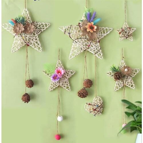 5PCS 9cm Rattan Star Hollow DIY Rattan Ornament Rattan Decoration For Christmas Home DIY Decor Rattan Star