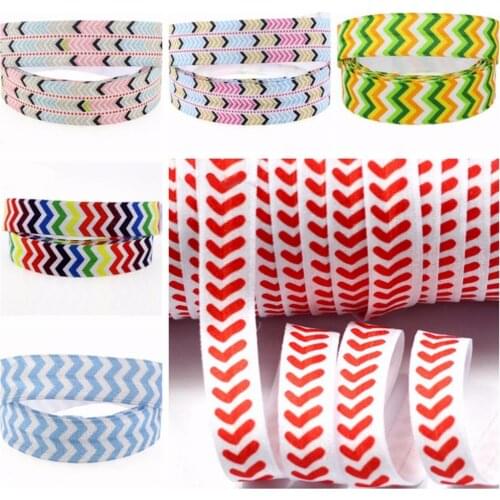 100yards/lot 5/8" heat transfer chevron printed foe fold over elastic for girl hair ties accessories welcome custom