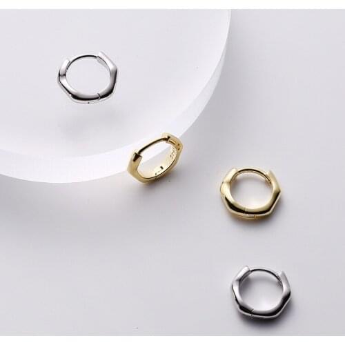 13mm*14mm 18K Gold 100% REAL.925 Sterling silver White/Gold Wave polygon Hoop huggie Earring TLE2226