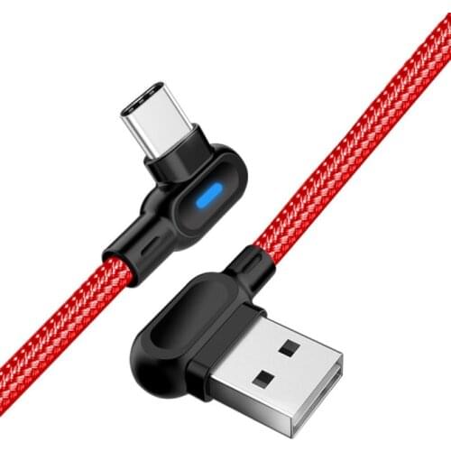 1M 2M LED 90 Degree 2.4A Fast Charge USB Cable For iPhone Samsung Xiaomi Huawei Mobile Phone Charger Data Cord