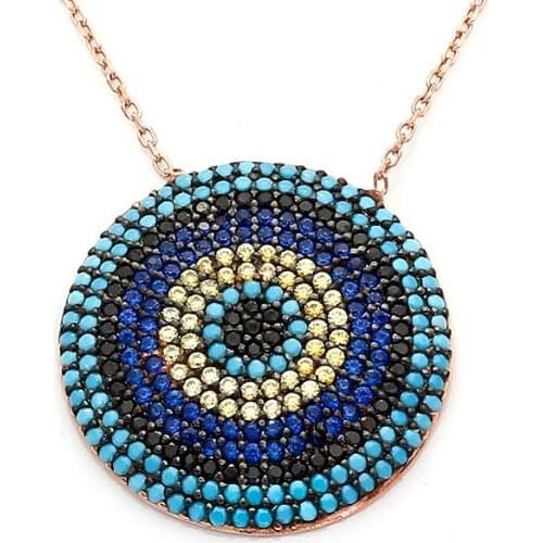925 Sterling Silver Women Necklace with Nano Stone and Evil Eye