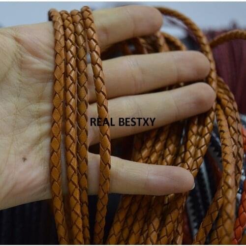 D014 5m/lot approx 4mm brown Round Braided Genuine Leather Cord String Rope Bracelet Findings Diy Jewelry real leather straps