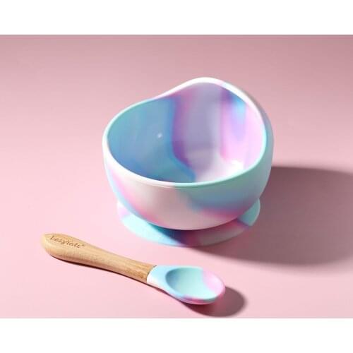Baby bowl spoon Children Lunch silicone tableware wooden handle silicone spoon cup bowl baby silicone bowl Lunch Feeding