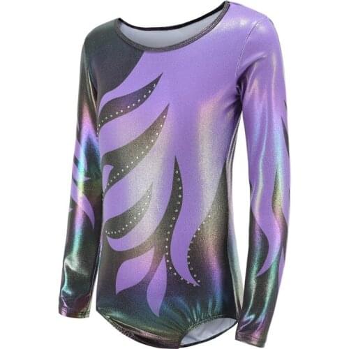 Children Girls Diamante Long Sleeve Ballet Practice Dance Wear Gymnastics Bright Color Body Suits Gym Clothes w