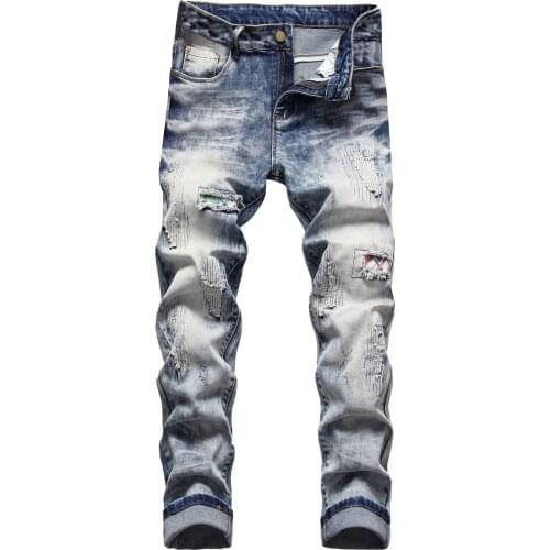 54# Jeans Mens Denim Pants Casual Fashion Slim Fit Self-cultivation Nostalgic Retro Sexy High Street Jeans Pants Mens Clothing