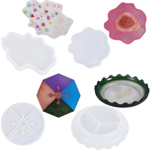 Geometric Coaster Ashtray Silicone Epoxy Resin Mold Flower Dish Craft Base Tray DIY Decoration Jewelry Making Tools