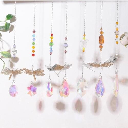 Crystal Dragonfly Colorful Pendant Hanging Prism Ornament Wind Chimes Crystal Garden Home Patio Porch Decor Wind Chime Pendant