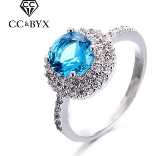 Blue Stone Shining Ring White gold color Engagement Rings For Women Wedding Jewelery Anillos Bijoux CC182