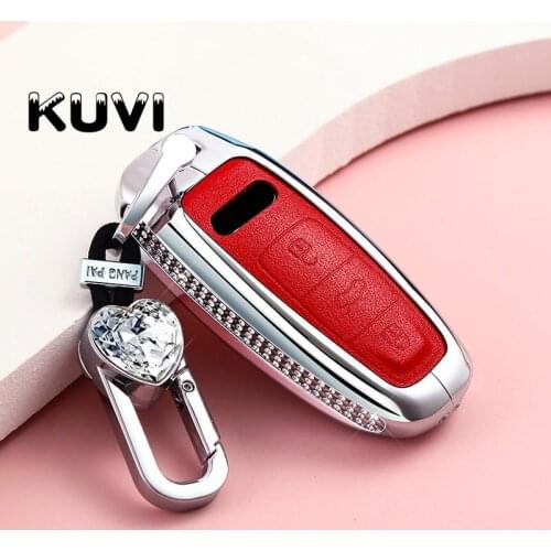 Leather Car Key Cover For Audi Q8 2020 Allroad Quattro A4 A5 A6 A7 Smart Remote Fob Shell Case Keychain Holder Protector Bag