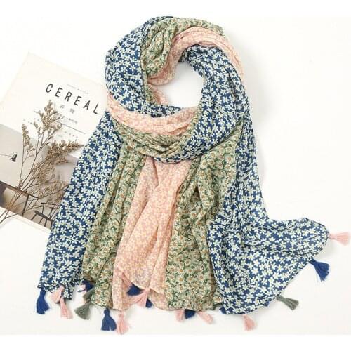 Lovely 3 Segments Ombre Polka Floral Tassel Viscose Shawl Scarf Lady High Quality Wrap Pashmina Stole Bufandas Muslim Hijab Caps
