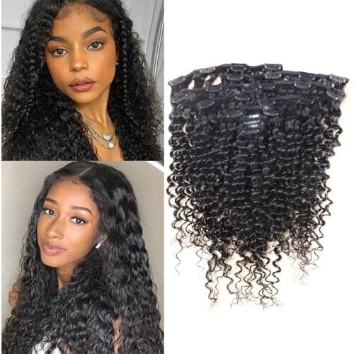 Kinky Curly Clip In Extensions For Black Women Deep Wave Clip In Human Hair Extensions 12-32 Inch Brazilian Remy Hair 100g/Set