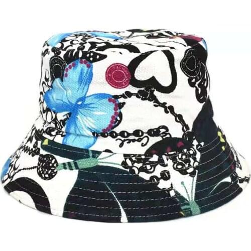 Summer Fisherman Hat Reversible Panama Bucket Hats For Women Men Street Hip Hop Bucket Cap Vintage Printed Fishing Hat Casquette
