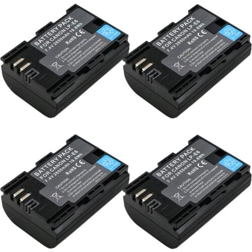 4x2650mAh Li-ion Battery LP-E6 LP-E6N lpe6 LP E6 E6N Batteries for Canon LP-E6 EOS 5DS 5D Mark II Mark III 6D 7D 60D 60Da 70D
