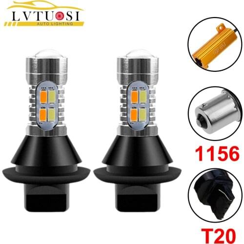 LVTUSI 2PCS 1156 LED BA15S T20 W21/5W 7440 P21W Turn Signal Light Dual Color 24SMD Car Light Bulbs Super Bright 12V BD