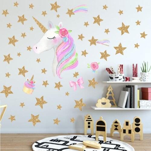 Cute Unicorn Flamingo Wall Stickers DIY Poster Cartoon Animal Wallpaper Stickers on the Wallfor Kids Rooms Girls Bedroom Decor