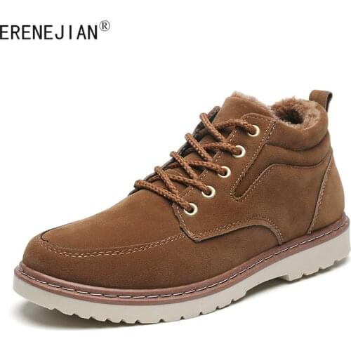 ERENEJIAN Mens Outdoor Warm Snow Boots Fleece Lined Thermal Ankle Boots Botas For Male Fashion Non Slip Shoes Footwear