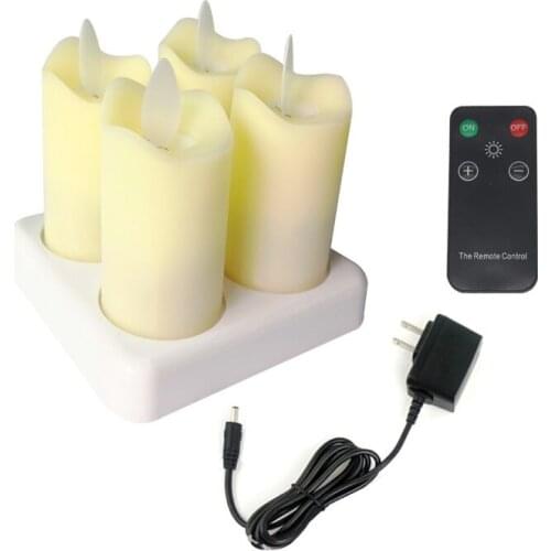 Set of 4 Rechargeable Remote controlled Waving Flame LED tealight Votive Dancing Candle Light Xmas Wedding Home Decor-Warm white
