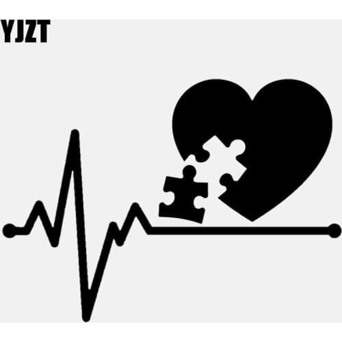 YJZT 15.4CM*11.1CM Fashion Autism Puzzle Piece Heartbeat Decal Vinyl Black/Silver Car Sticker C22-1120