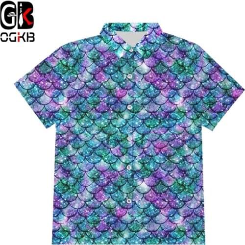 OGKB EU/US Size Men/womens Casual Button Shirt Funny Print Fish Scale 3D Shirts Homme Hiphop Streetwear Punk Plus Size 6XL