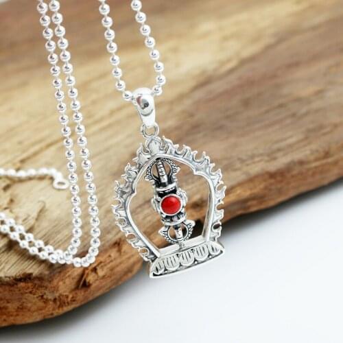 Wholesale S925 Sterling Silver Jewelry Retro Thai Silver Men And Women Fashion Buddha Block Rotary Implements Pendant